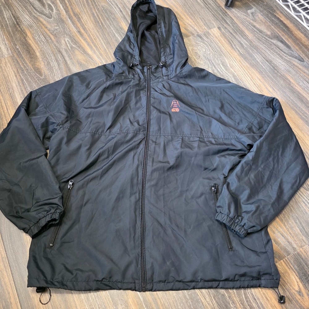 Disney Parks Star Wars Darth Vader Windbreaker Jacket Mens Large Black Zip Hood
